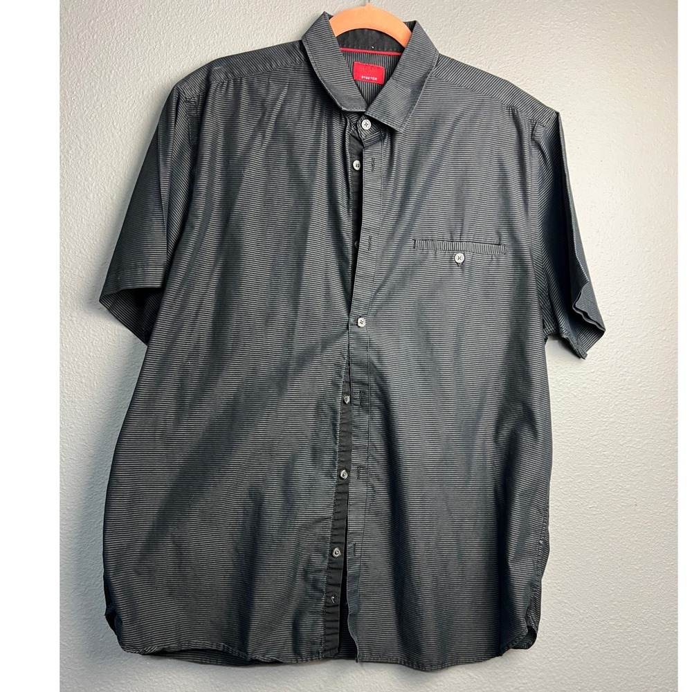 Alfani Slim Fit Stretch Mens XL Short Sleeve Button Up Shirt Black Micro Stripe